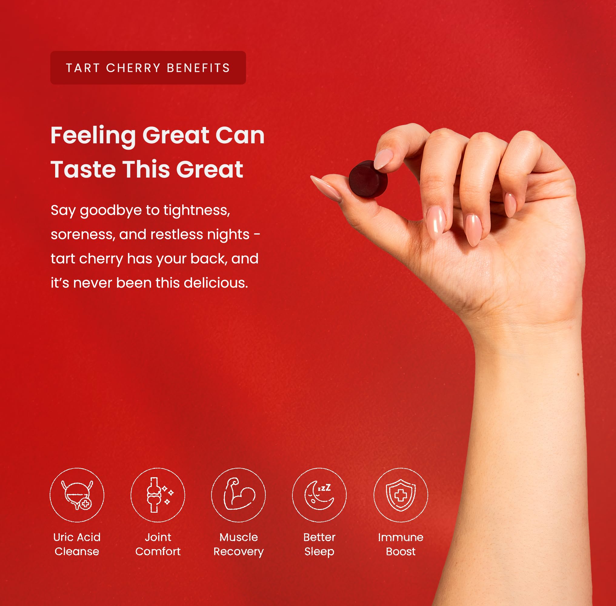 NutraChamps gomitas en la mano para mostrar tamaño y facilidad de consumo
