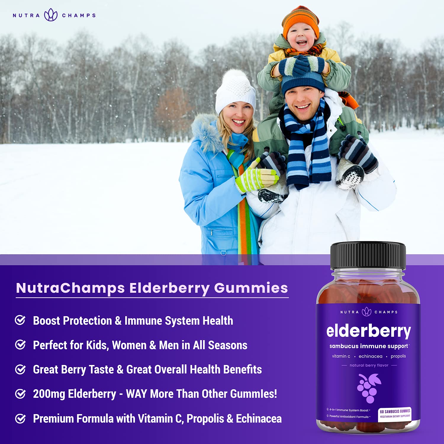 NutraChamps gomitas en mano para demostrar tamaño y facilidad de tomar