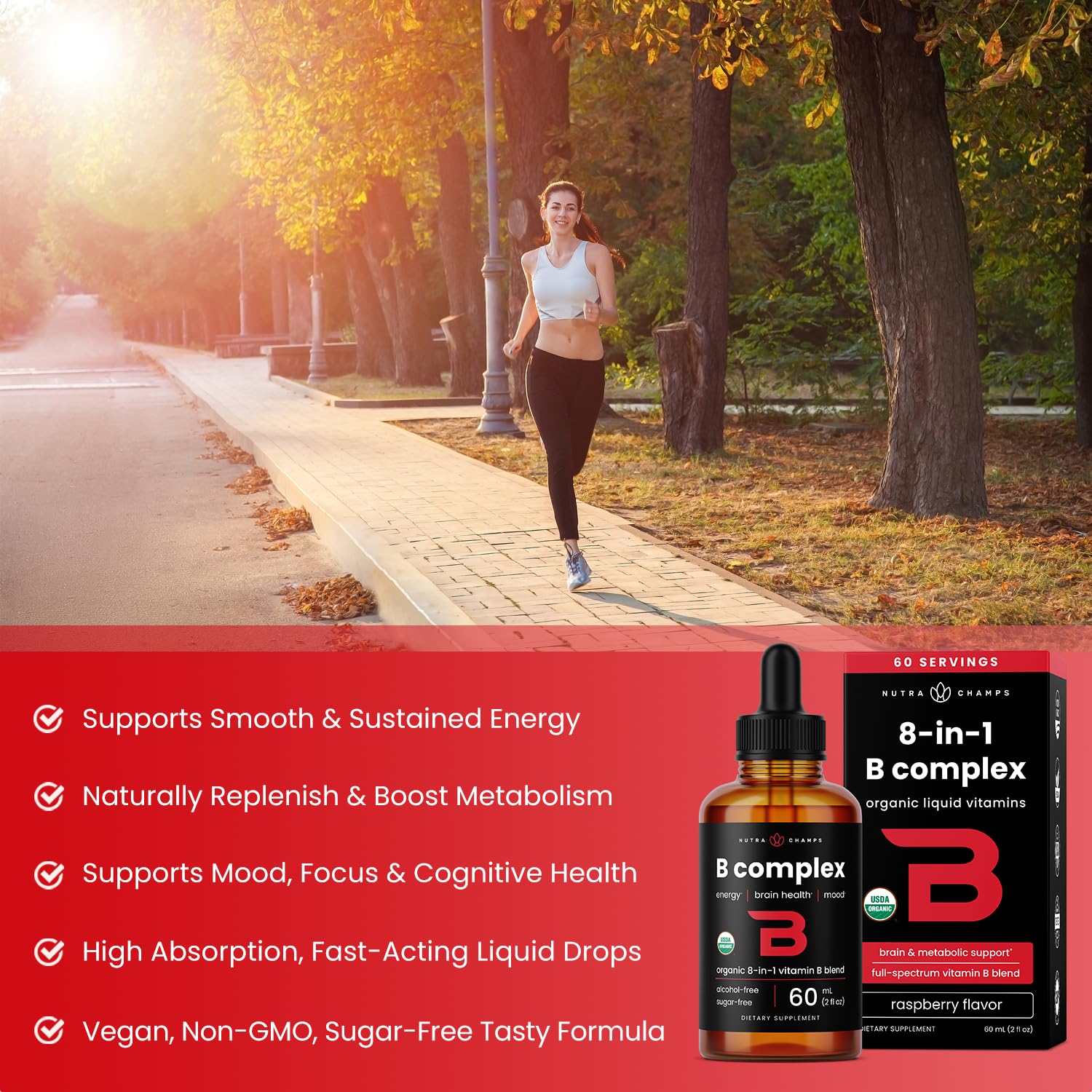 NutraChamps demostración de uso sublingual para absorción rápida y fácil