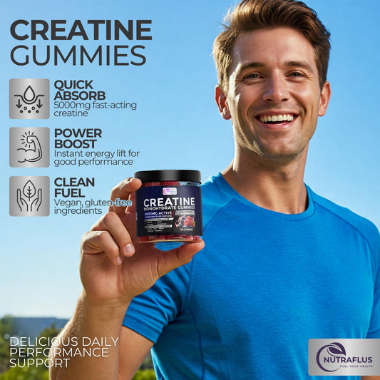 Gomitas de frambuesa NutraFlus, primer plano mostrando textura jugosa