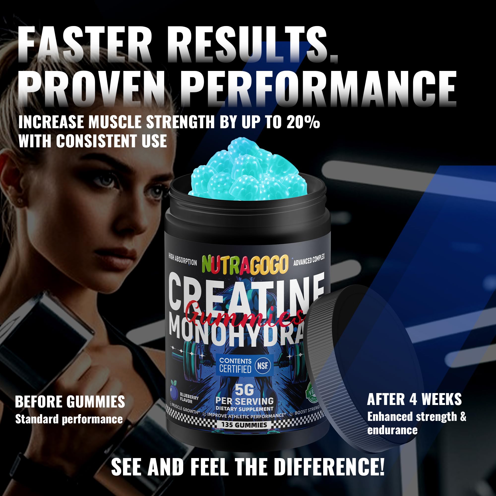 NUTRAGOGO comparación de porción junto a elementos cotidianos, dosificación visual