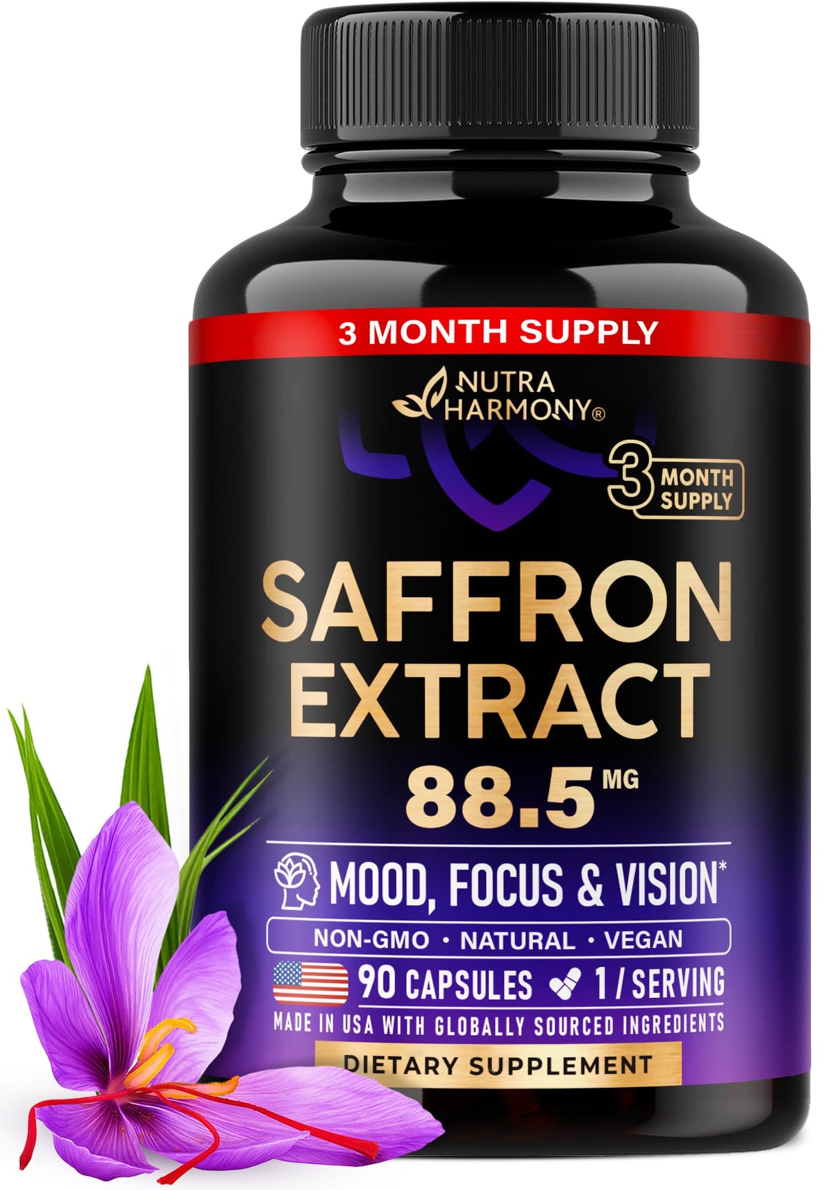 NUTRAHARMONY frasco frontal mostrando 90 cápsulas y diseño claro