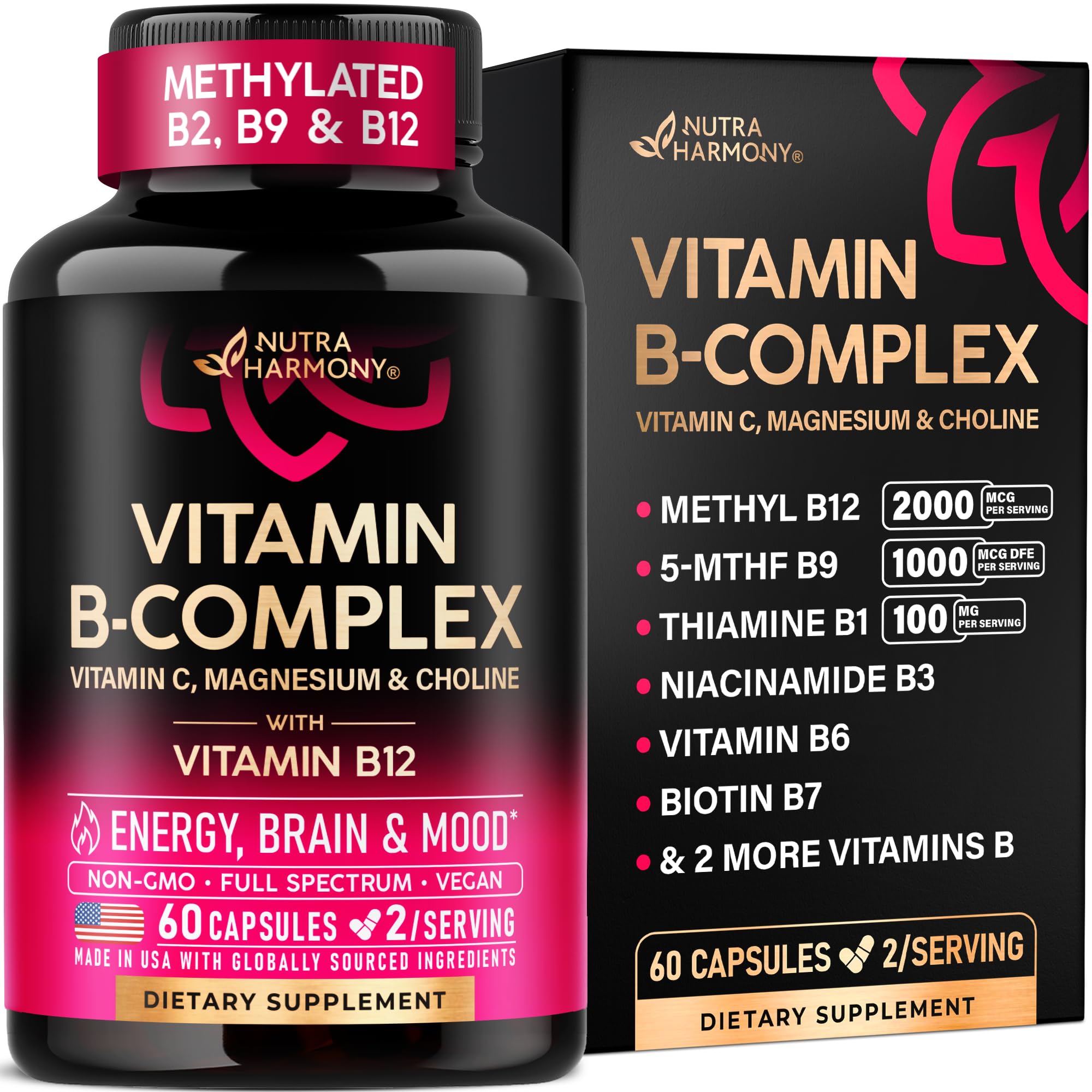 NUTRAHARMONY frasco frontal mostrando etiqueta y beneficios