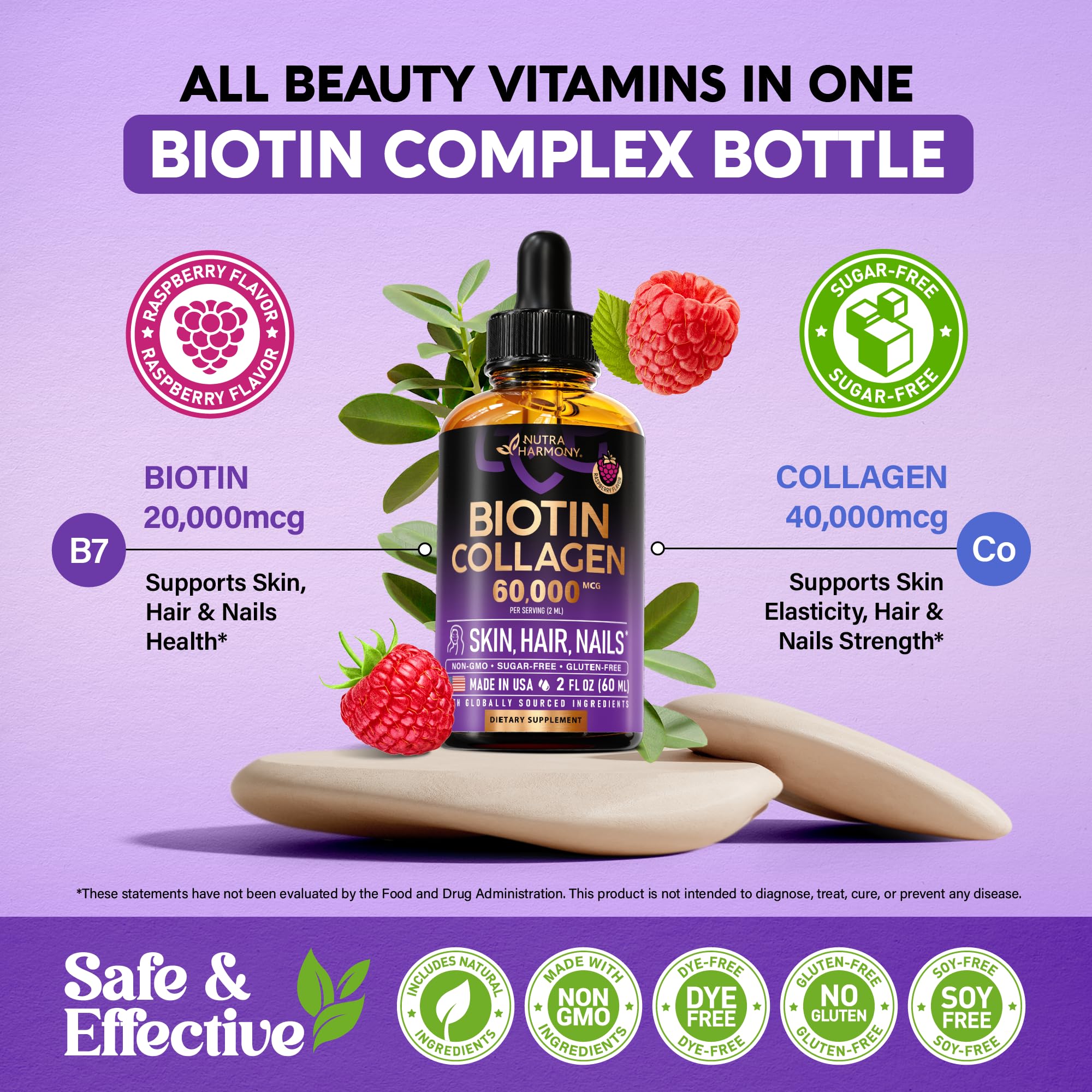 NUTRAHARMONY botella 2 oz junto a una regla para comparar tamaño y conveniencia