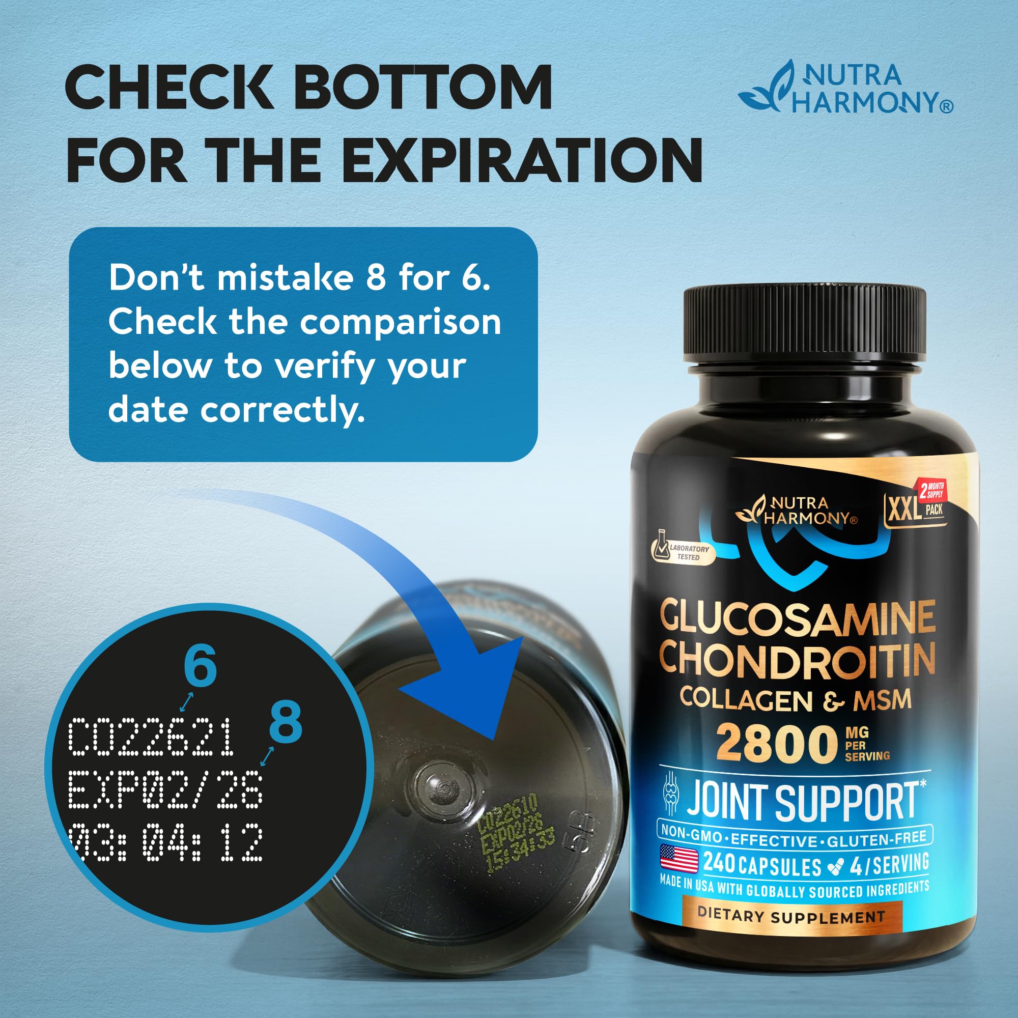 Nutraharmony botella abierta con cápsulas para visualizar cantidad diaria