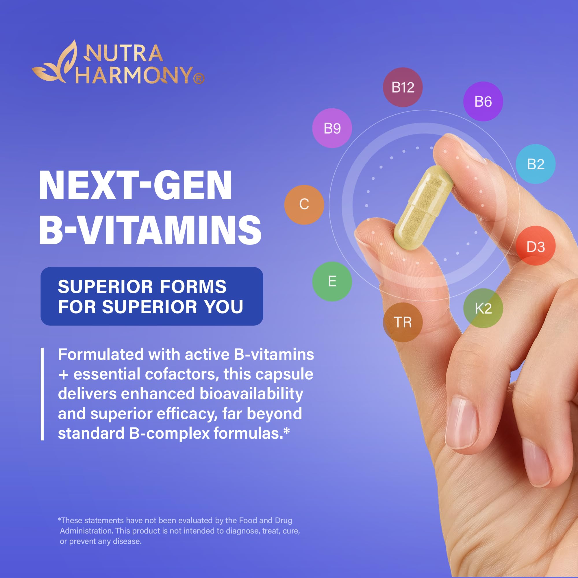 NUTRAHARMONY cápsulas en mano para comparar tamaño y dosis cómoda