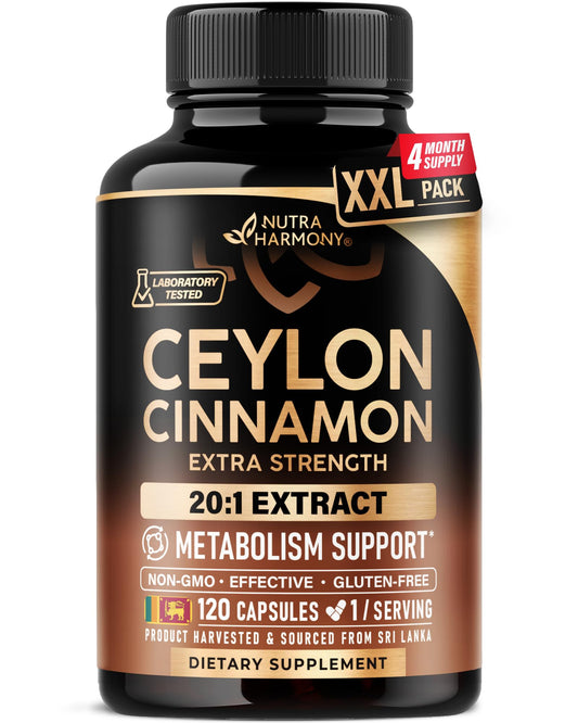 NUTRAHARMONY frasco frontal de canela de Ceilán con diseño que inspira confianza