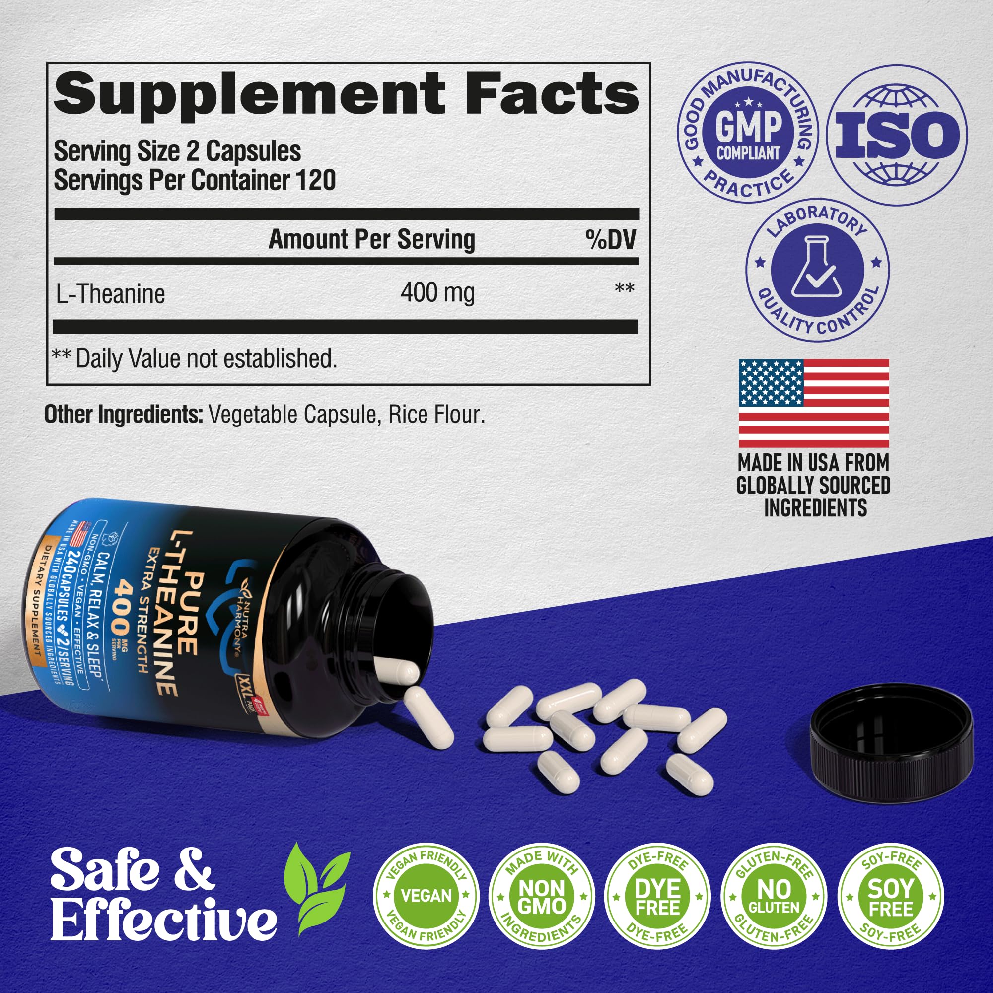 NUTRAHARMONY cápsula en mano para visualizar el tamaño y dosificación práctica