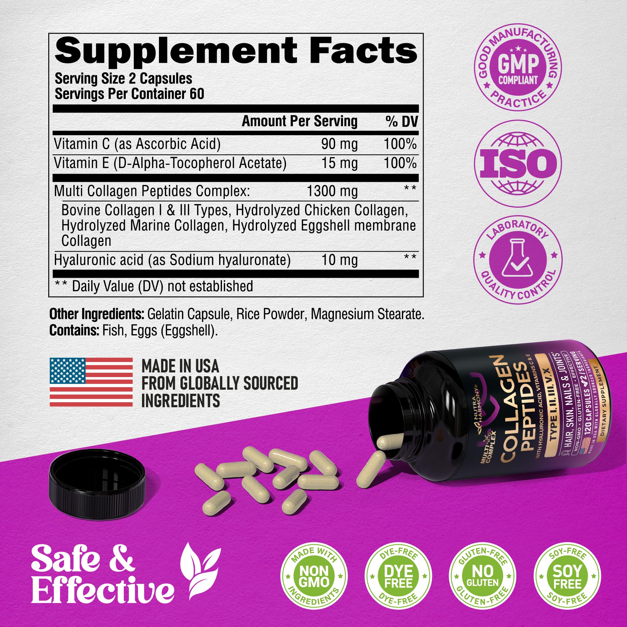 NUTRAHARMONY cápsulas junto a regla para escala y tamaño de servicio