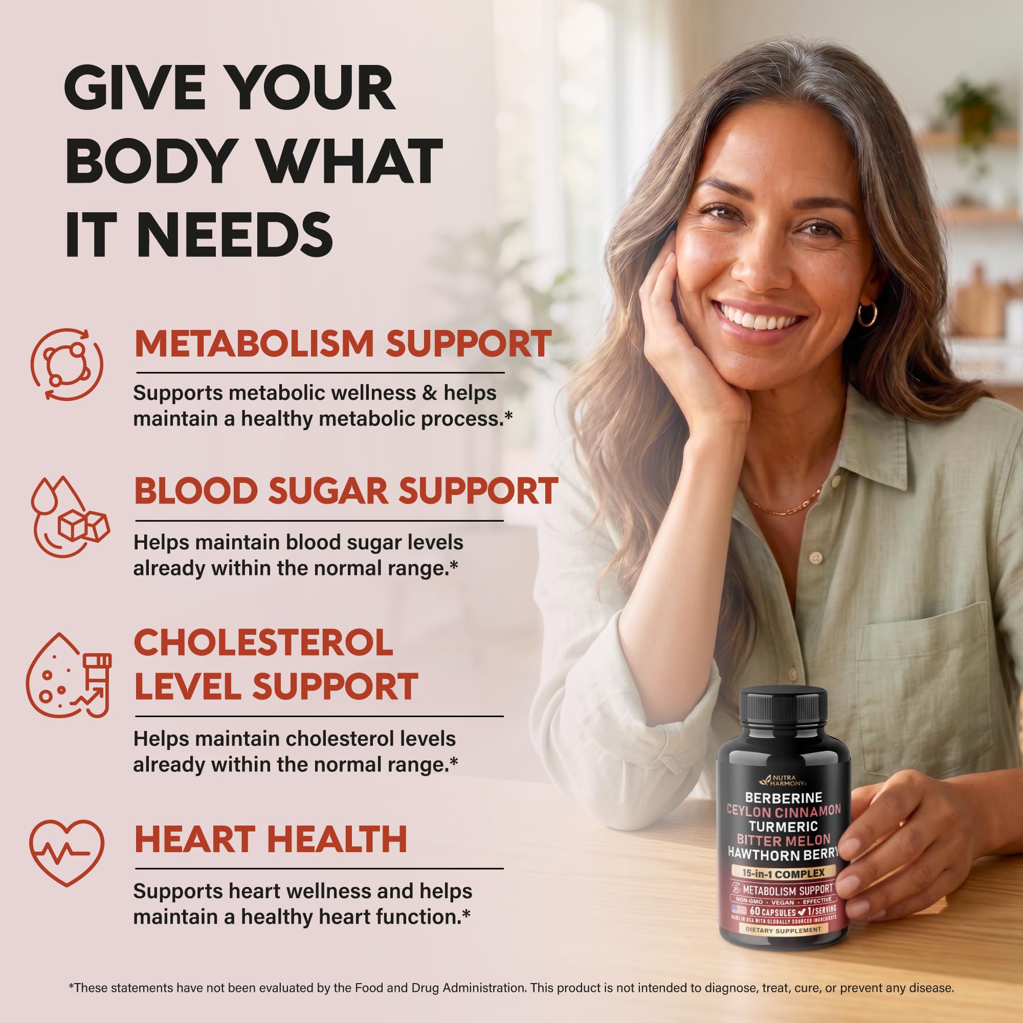 NUTRAHARMONY etiqueta con lista de ingredientes que resalta transparencia y calidad