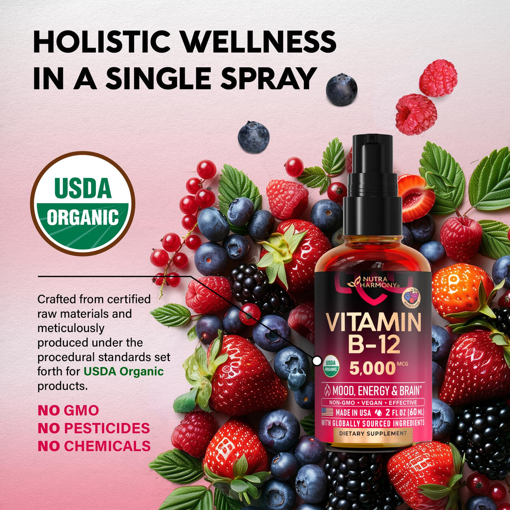 NUTRAHARMONY etiqueta con sello USDA Organic, garantía de ingredientes orgánicos