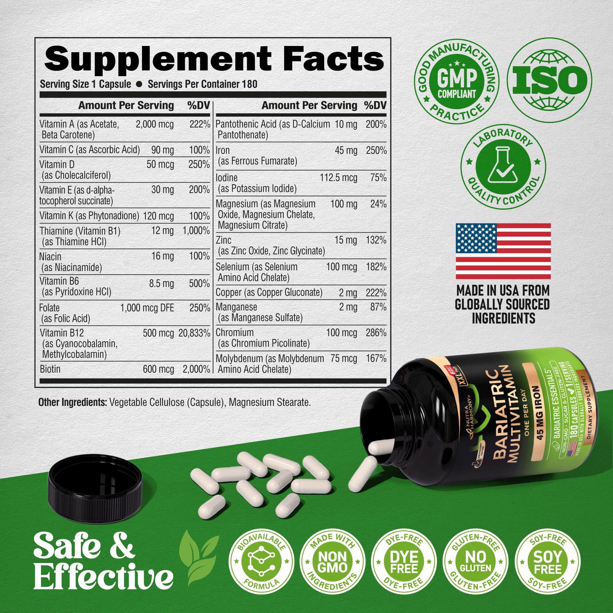 NUTRAHARMONY etiqueta de ingredientes y tabla nutricional legible, transparencia en formulación