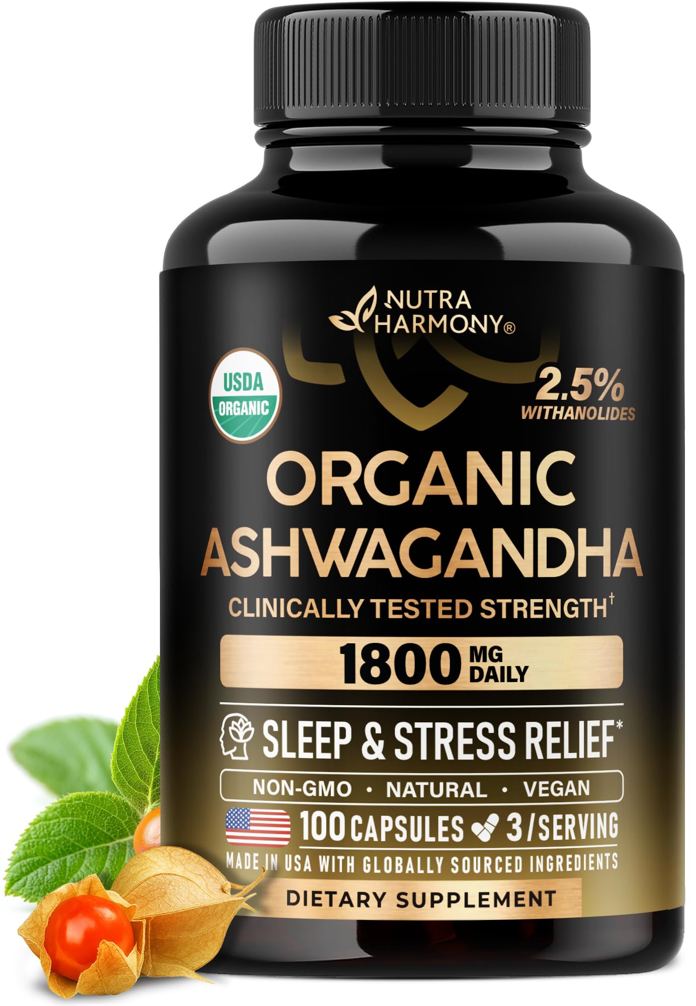NUTRAHARMONY frasco frontal orgánico muestra potencia y confianza