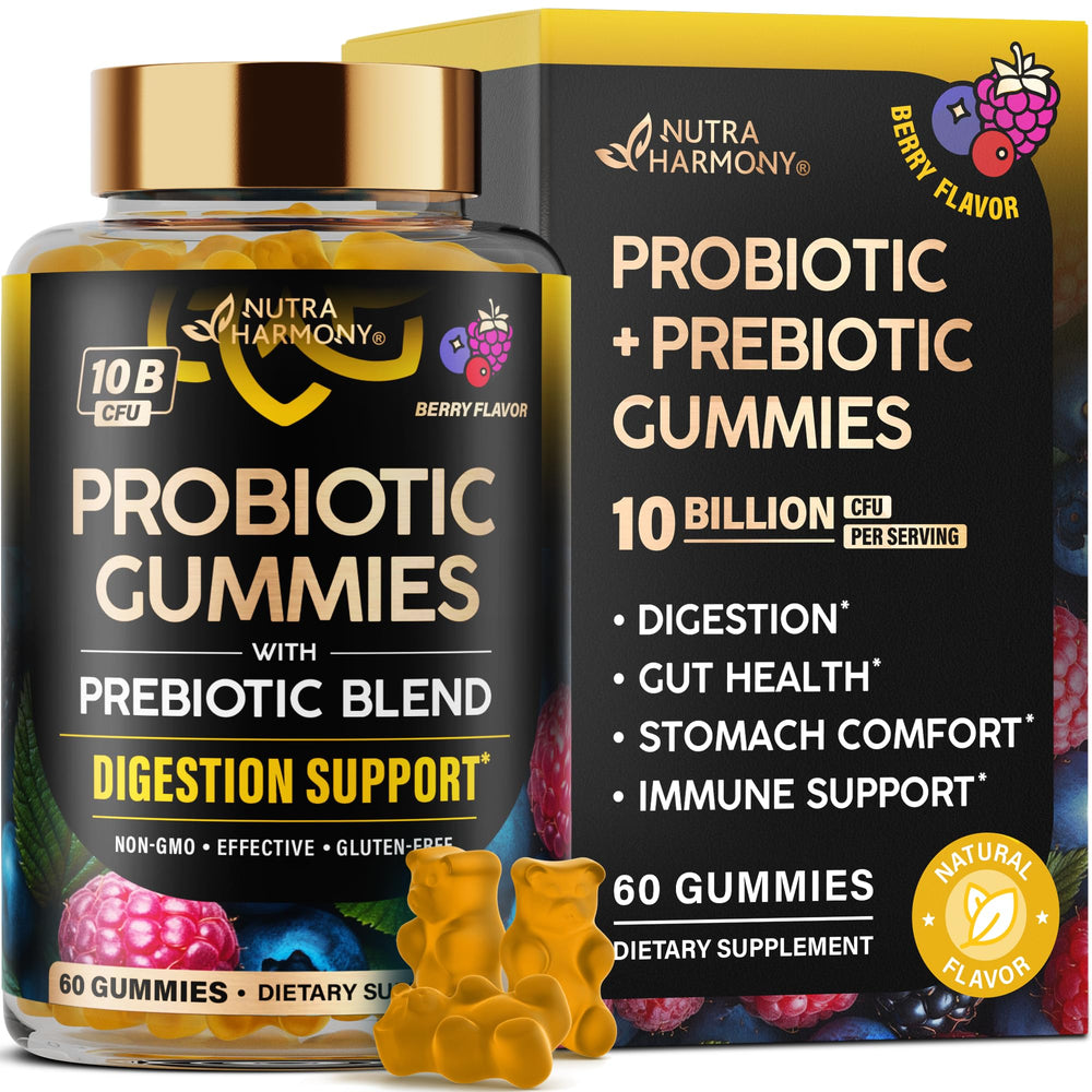 NUTRAHARMONY frasco frontal mostrando 60 gomitas y beneficio digestivo