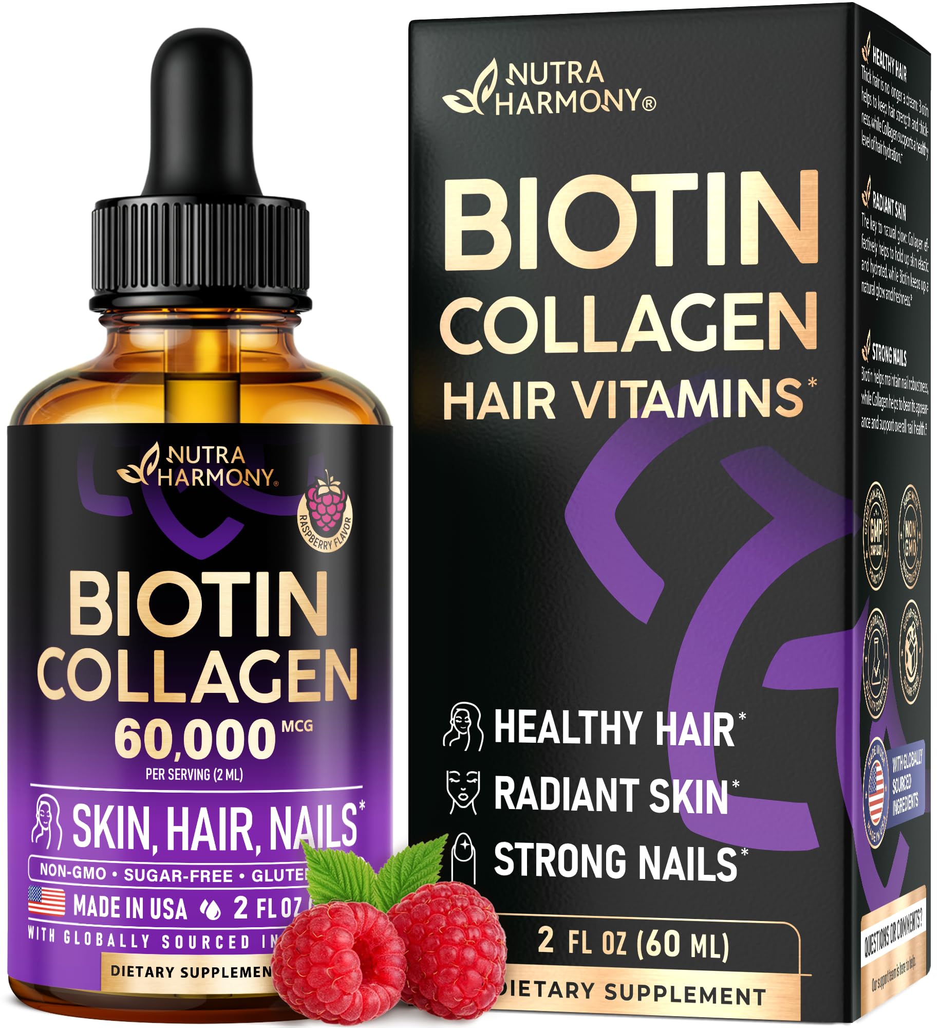 NUTRAHARMONY frente del empaque mostrando botellas y beneficios visibles