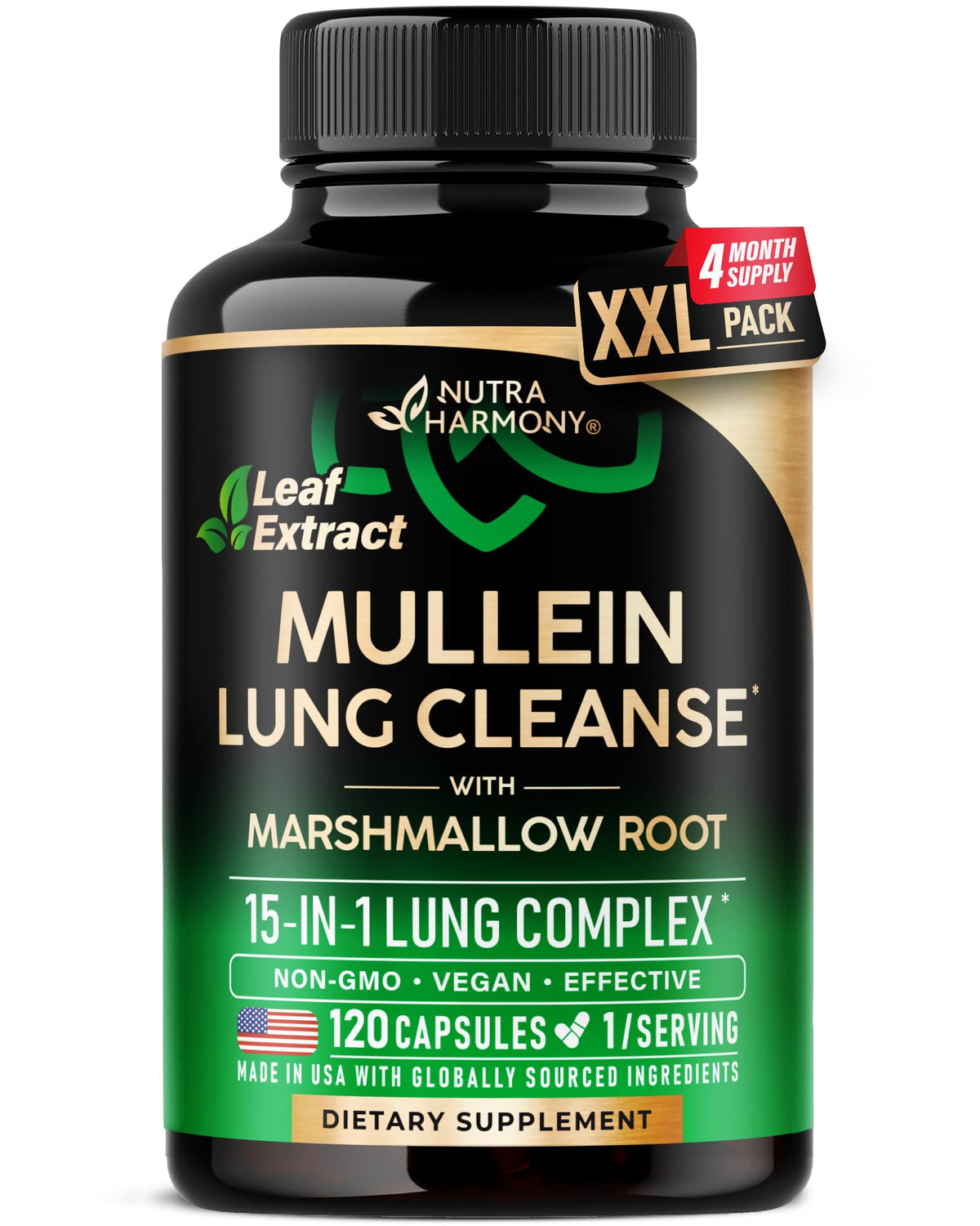 NUTRAHARMONY envase frontal de Mullein Lung Detox mostrando diseño y cantidad