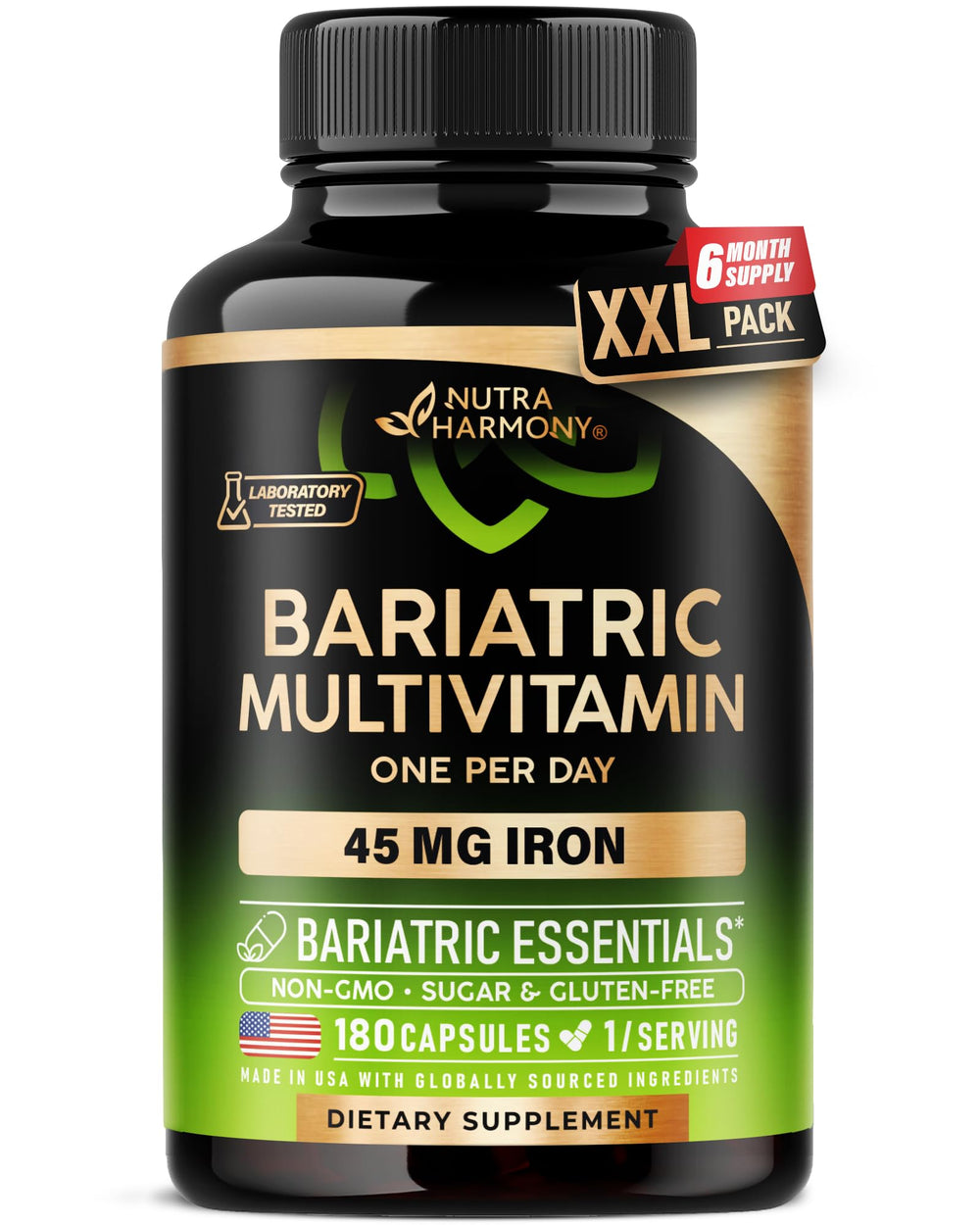 NUTRAHARMONY frente del envase mostrando 180 cápsulas y diseño claro, facilita elección informada