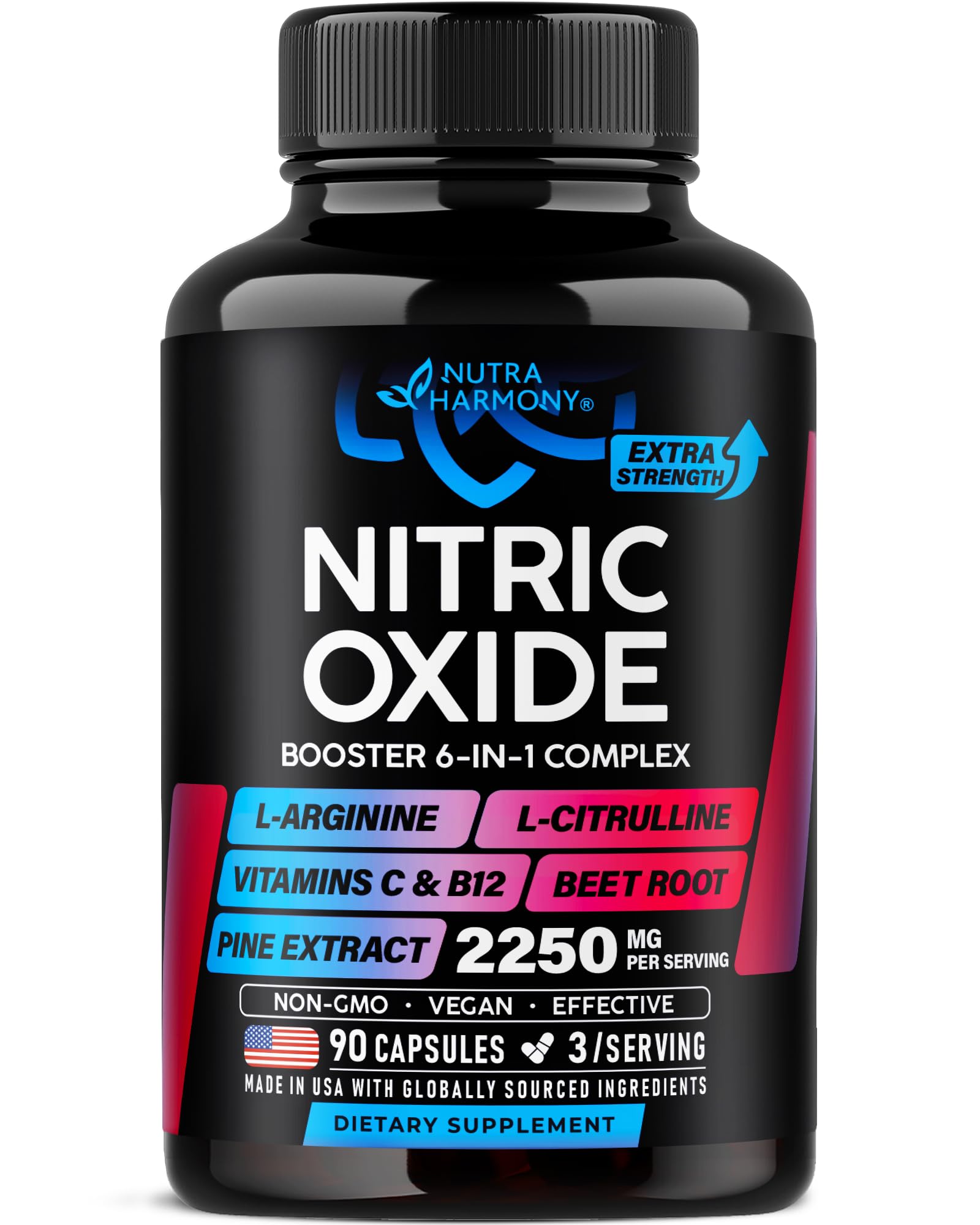 Nutraharmony frente del envase mostrando formato y 90 cápsulas, claridad de información