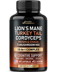 NUTRAHARMONY frente del envase mostrando 12 hongos, descripción clara del producto