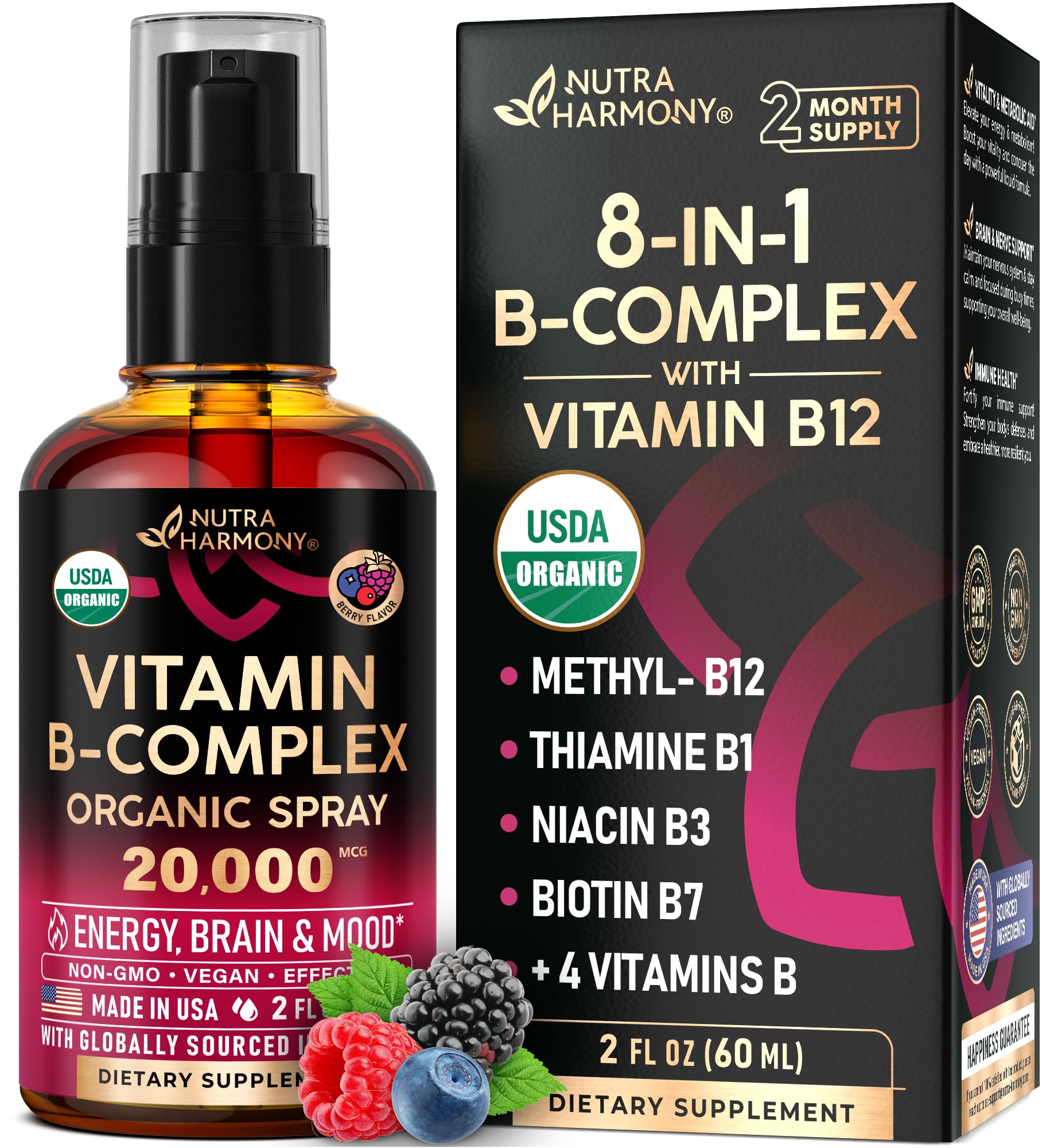 NUTRAHARMONY frontal del embalaje mostrando la marca y beneficios visibles