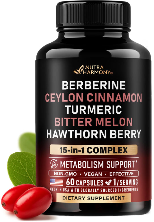 NUTRAHARMONY envase frontal 60 cápsulas mostrando presentación y beneficio de apoyo metabólico