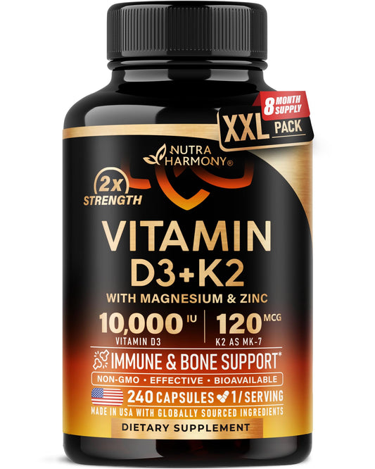NUTRAHARMONY envase frontal del suplemento, apoya niveles de vitamina D