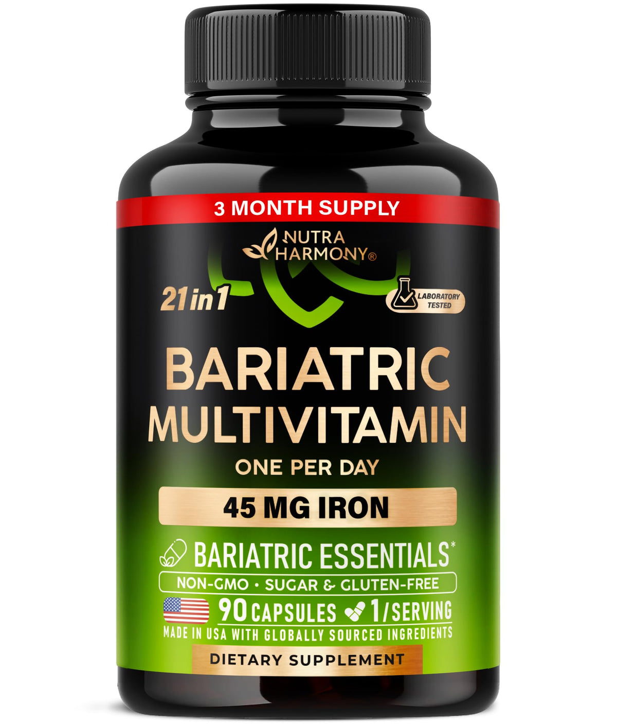NUTRAHARMONY frente del envase mostrando 90 cápsulas y beneficios claros
