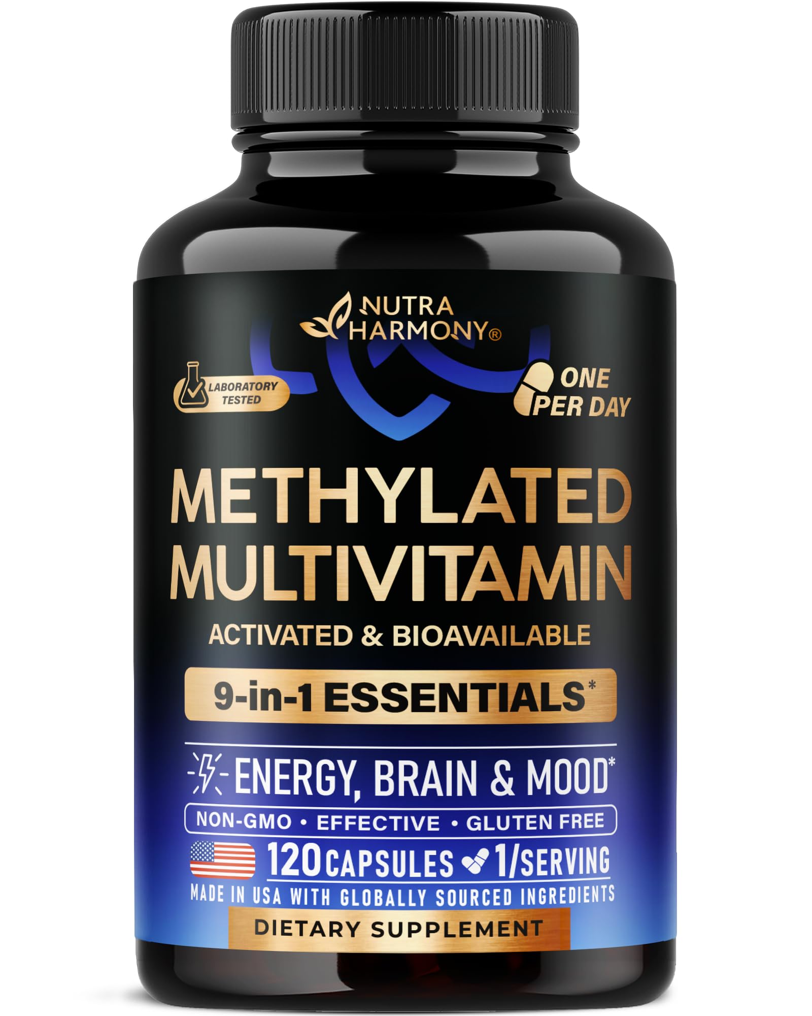 NUTRAHARMONY envase frontal mostrando 120 cápsulas y beneficios claros