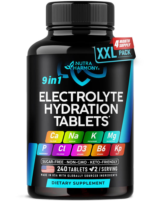 NUTRAHARMONY envase frontal mostrando 240 tabletas para hidratación rápida
