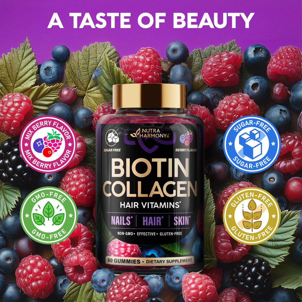 NUTRAHARMONY gominolas sobre fondo berry refleja sabor natural