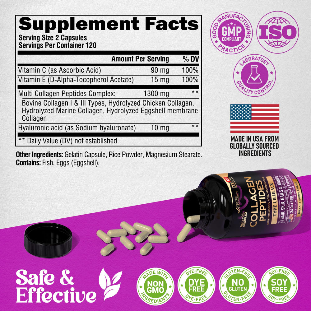 NUTRAHARMONY ingredientes activos (colágeno, vitaminas, ácido hialurónico) para beneficios