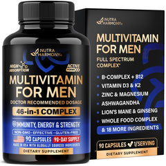 NUTRAHARMONY frasco frontal del multivitamínico para hombre mostrando diseño y dosis