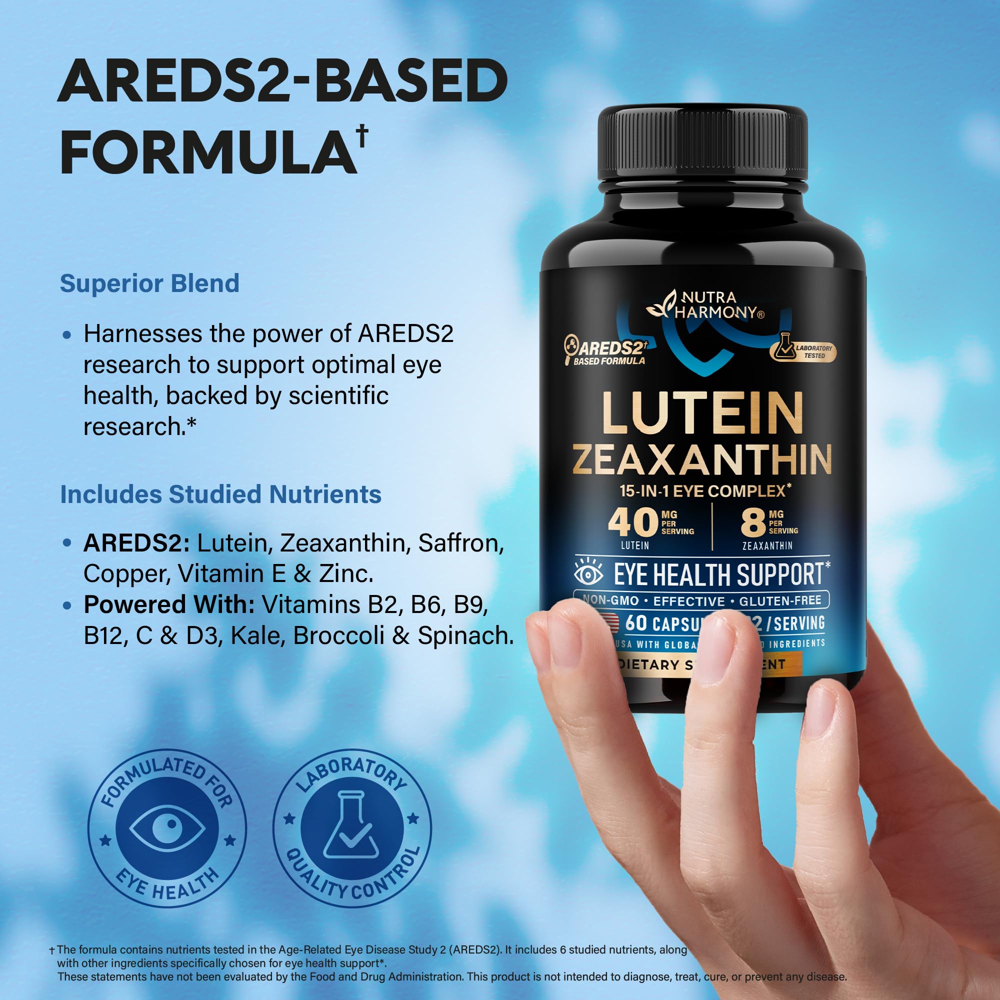 NUTRAHARMONY tabla nutricional enfocada que facilita verificar dosis AREDS2