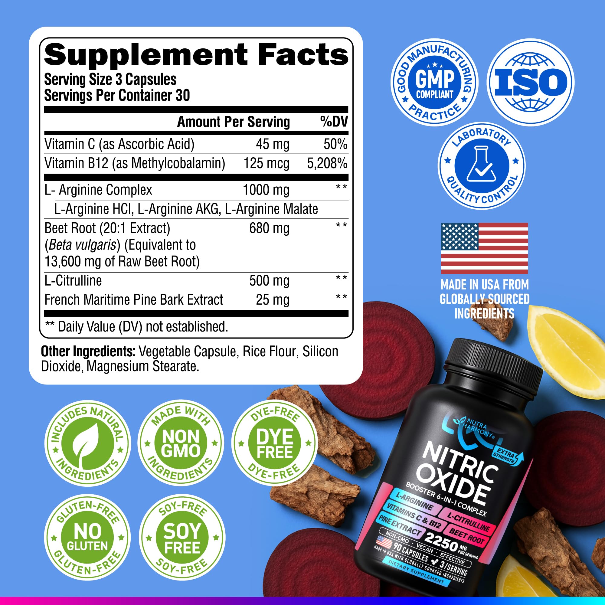 Nutraharmony cápsulas al lado de monedas mostrando tamaño y porción por costo