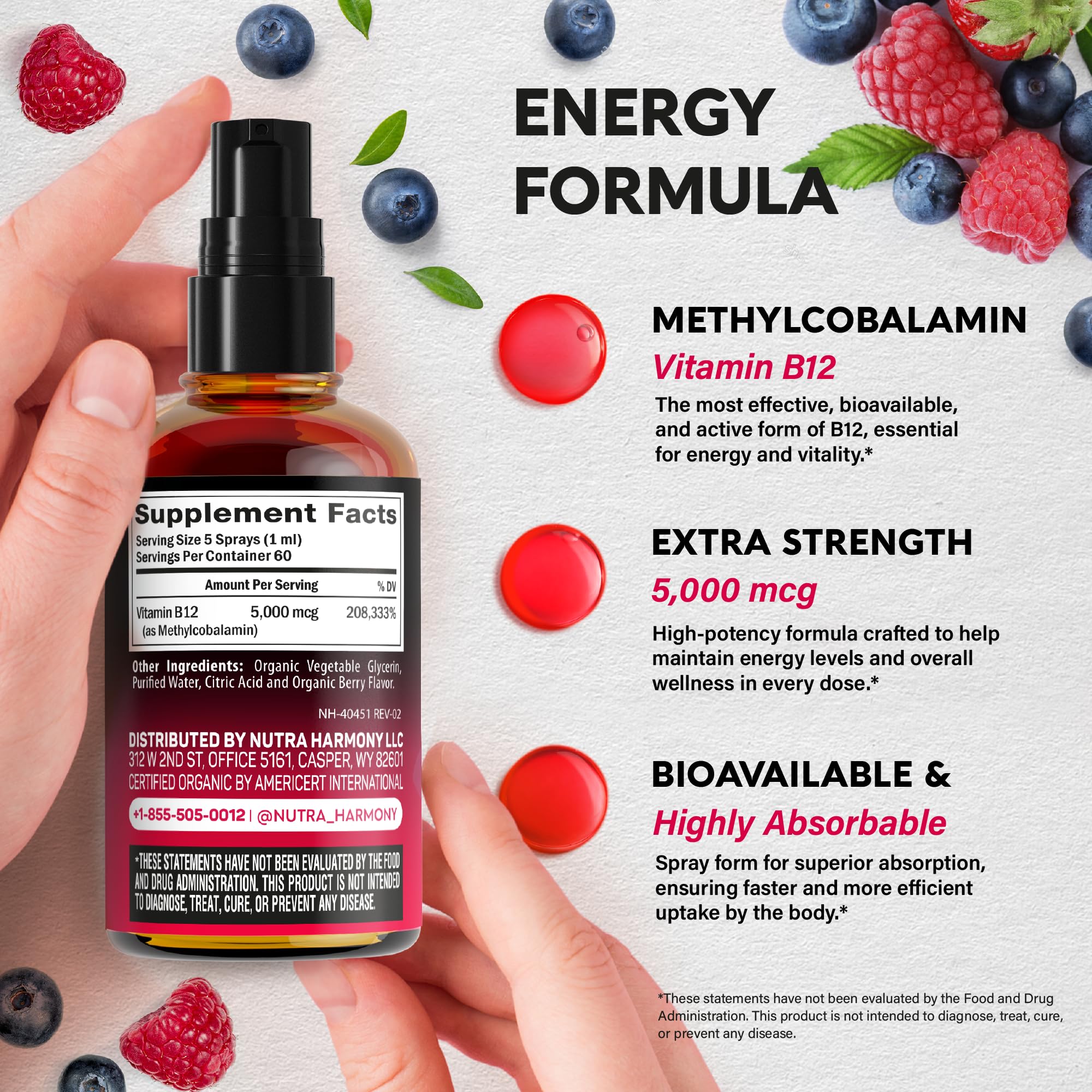 NUTRAHARMONY gota de spray y textura líquida, absorción sublingual eficiente