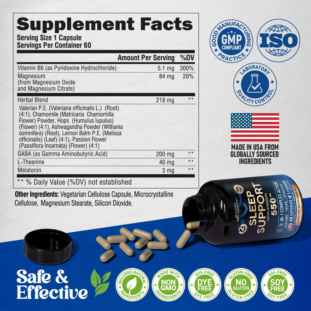 NUTRAHARMONY cápsula sobre mesita nocturna sugiriendo uso seguro