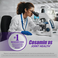 Nutramax Cosamin DS botella abierta y cápsulas lista para tomar fácilmente