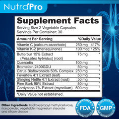 NutraPro White Lung etiqueta nutricional abierta mostrando ingredientes y dosificación