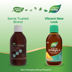 Nature's Way NutraVege etiqueta con información de EPA DHA y purecheck para confianza