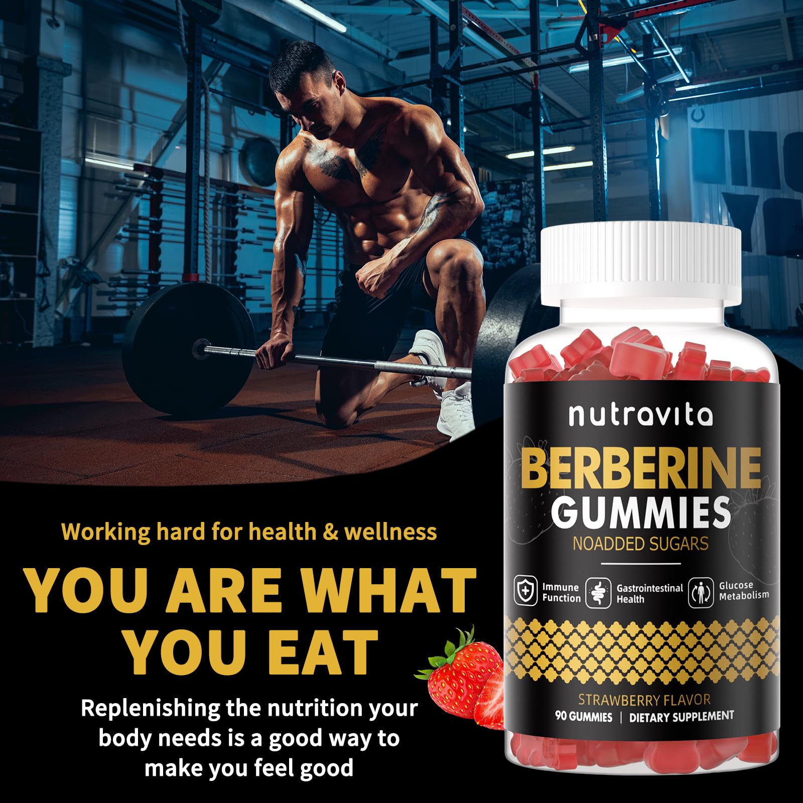 Nutravita Berberina Gomitas detalle envase, dosis diaria conveniente