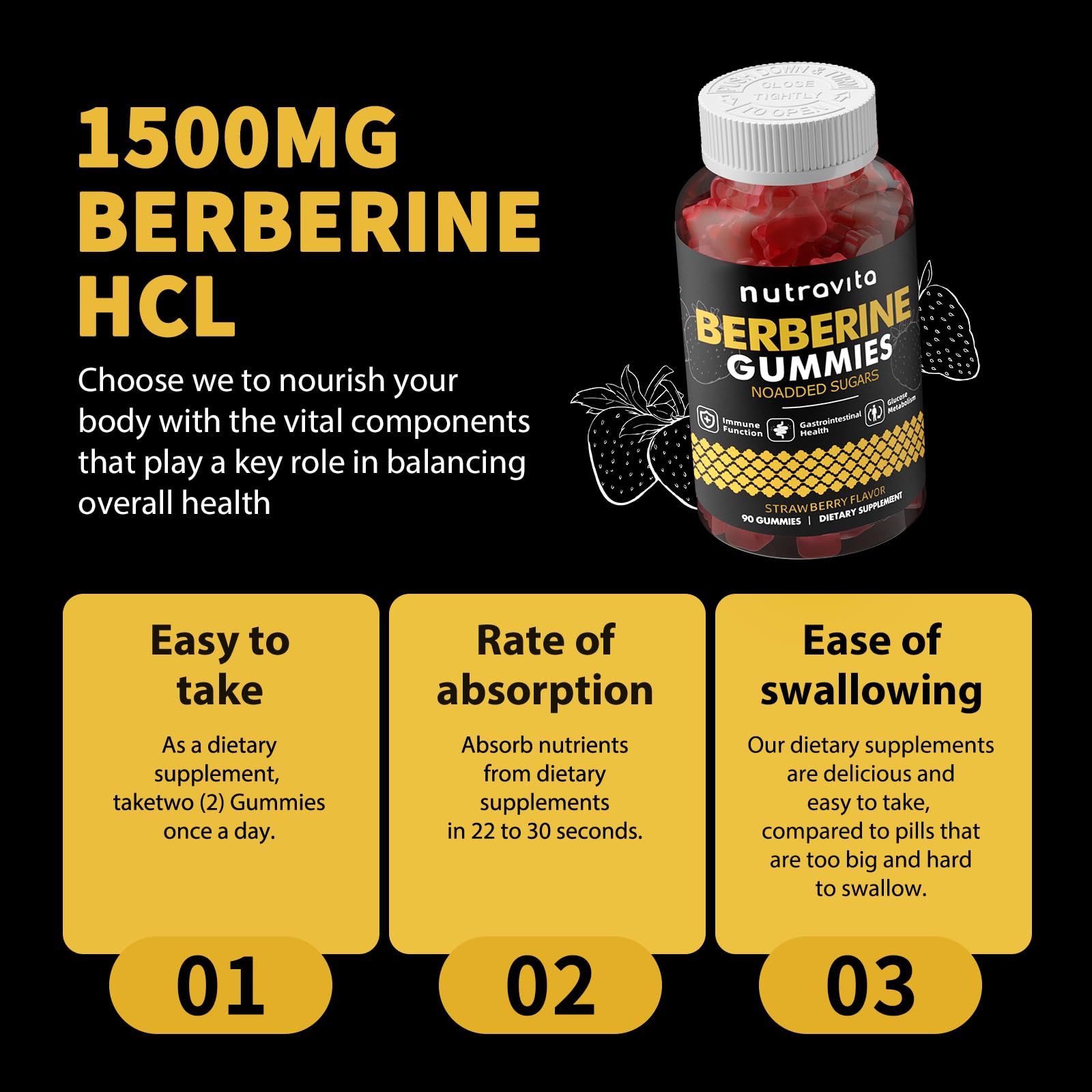 Nutravita Berberina Gomitas 1500 mg, alta potencia por porción