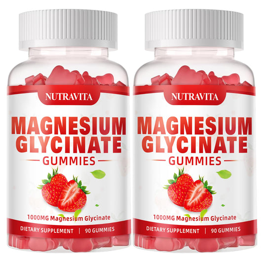 Gomitas Nutravita magnesio glicinato en envase, apoya el bienestar diario