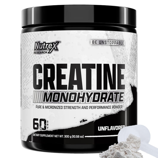 Nutrex Research envase frontal mostrando creatina 60 servicios y beneficios claros
