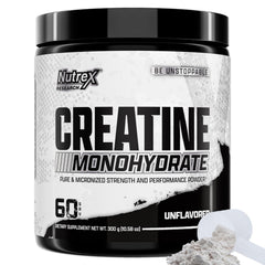 Nutrex Research envase frontal mostrando creatina 60 servicios y beneficios claros