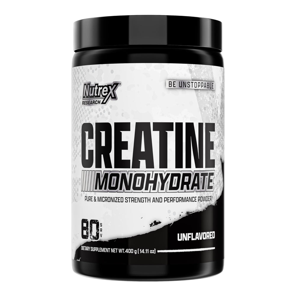 Nutrex Research frasco frontal del producto mostrando 80 servicios y diseño limpio, confianza de marca