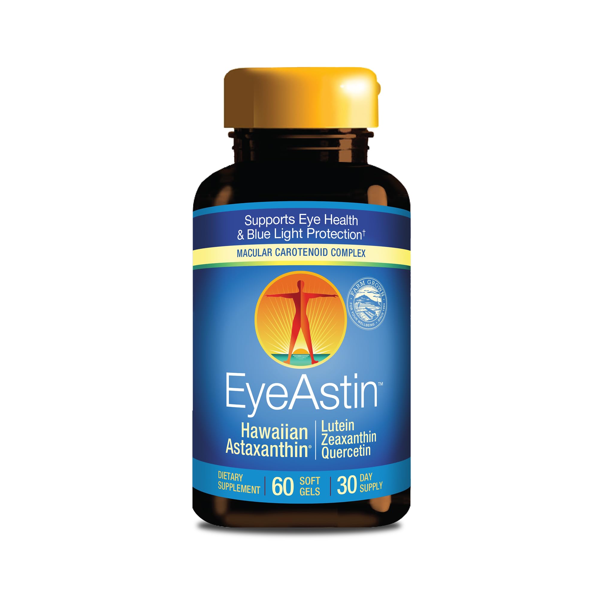 Nutrex Hawaii EyeAstin frente del envase mostrando fórmula y beneficio antioxidante