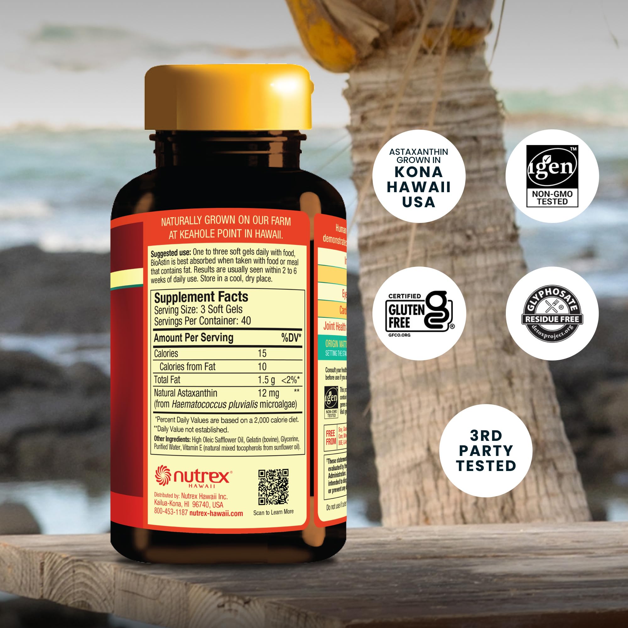 Nutrex Hawaii softgel detalle de textura con diseño fácil de tragar