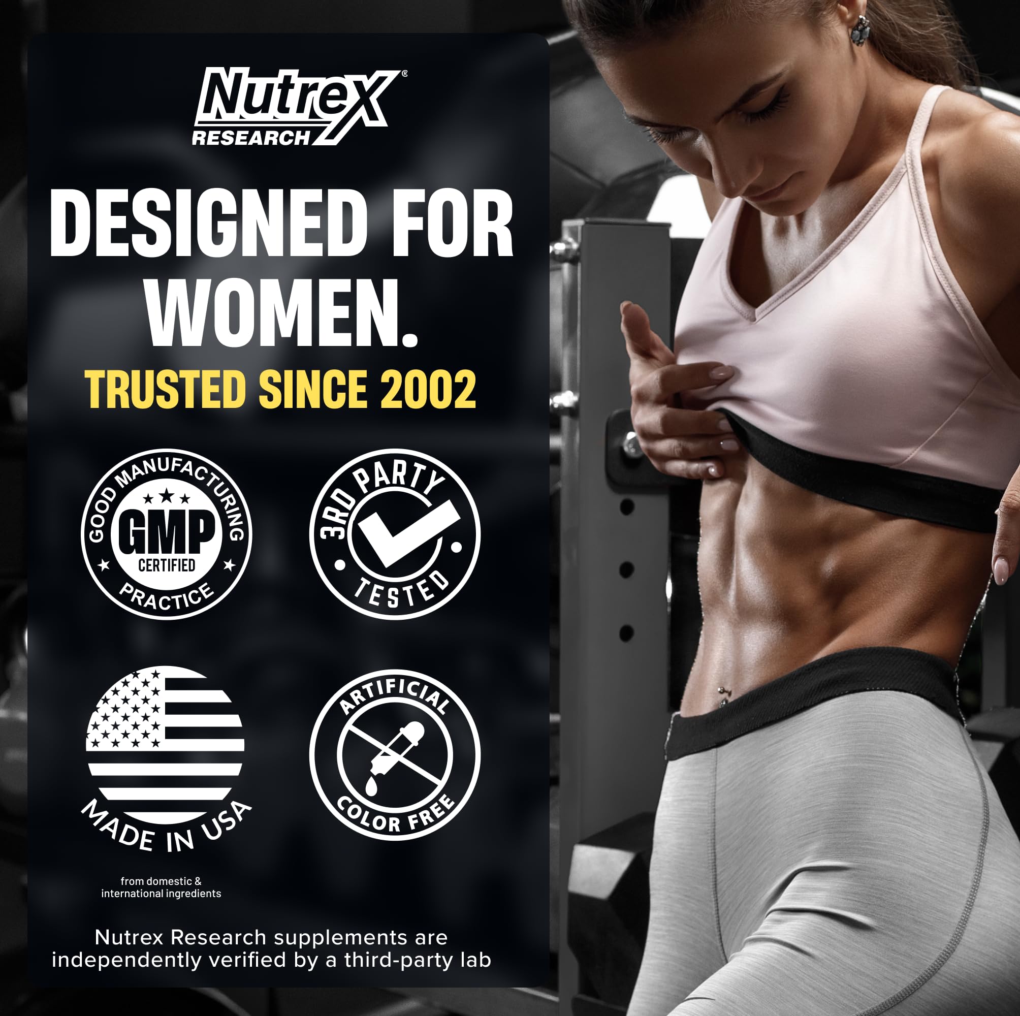 Nutrex Research mujer activa usando el producto como apoyo en rutina