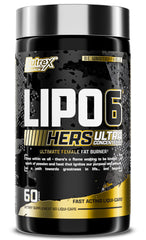 Nutrex Research frasco Lipo-6 Black Hers frente mostrando diseño y tamaño