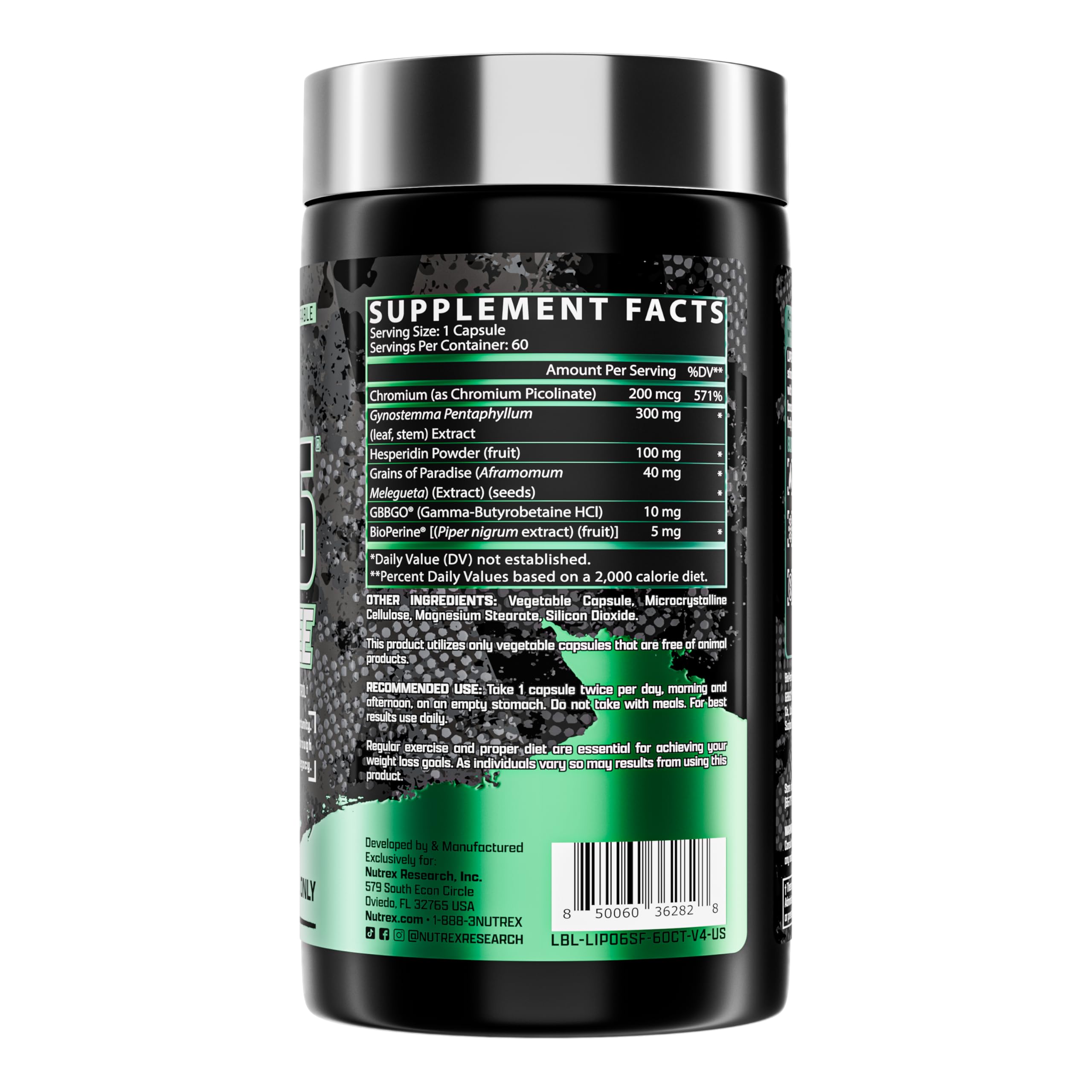 Nutrex Research LIPO SIX ingredientes clave closeup resaltando absorción mejorada